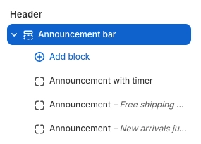 announcement bar section with blocks