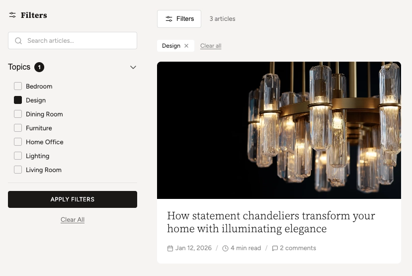 blog listing page filters