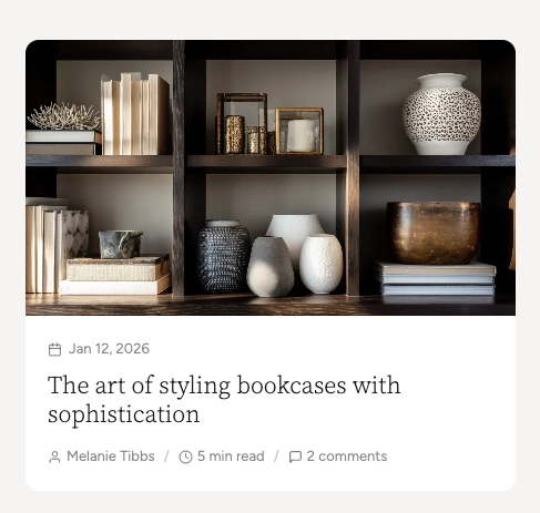 Article card with author, read time, and comments