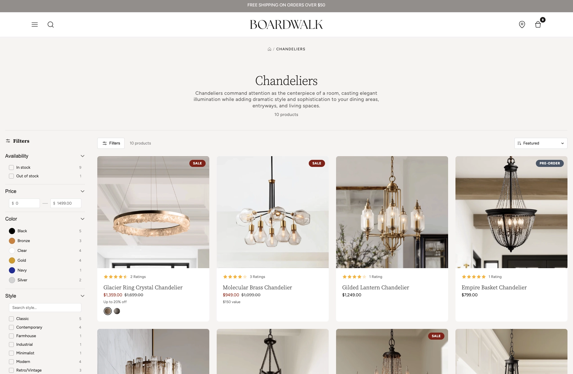 collection listing page