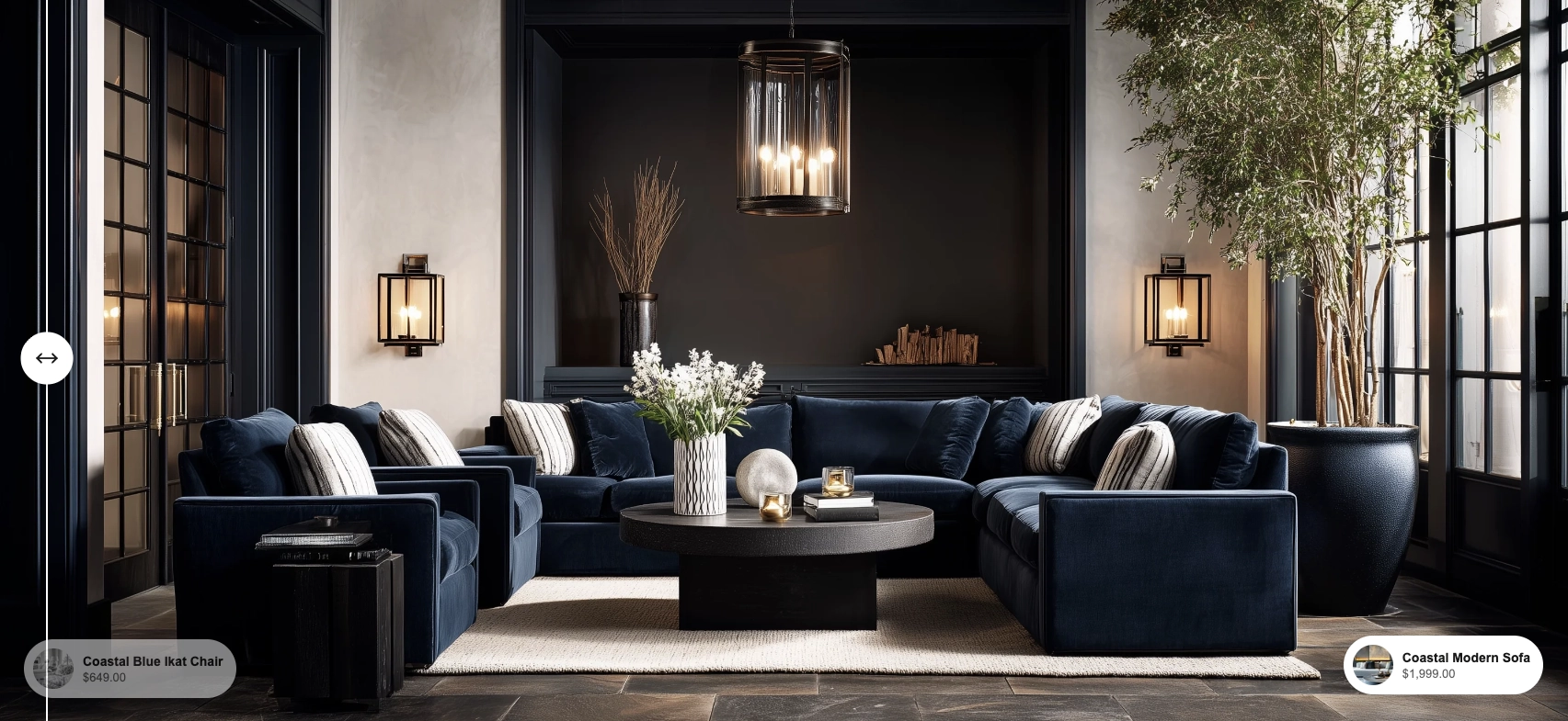 Comparison Slider with the handle dragged to the left revealing the after image and product card