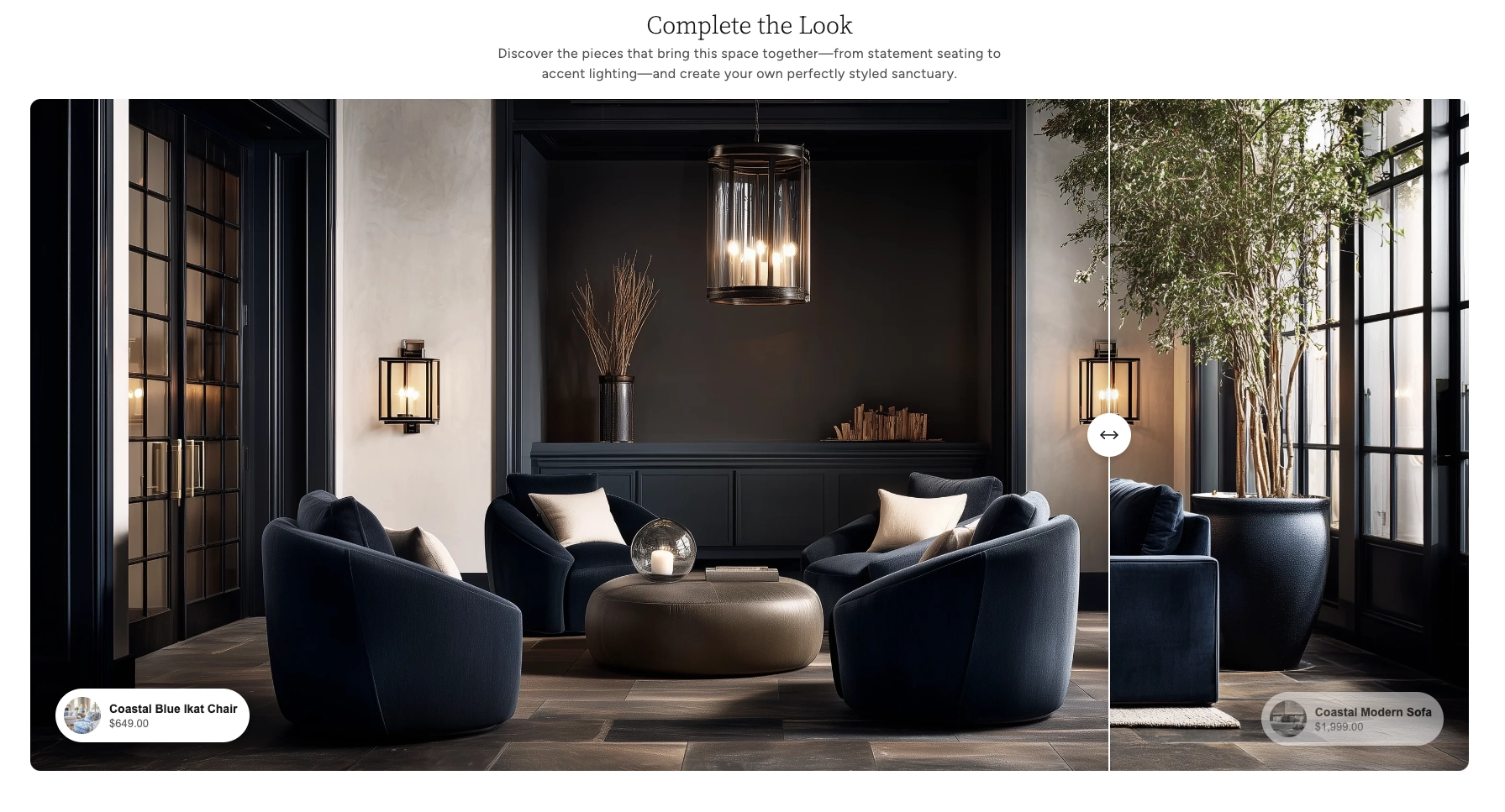 Comparison Slider section with heading, before and after images, and product cards