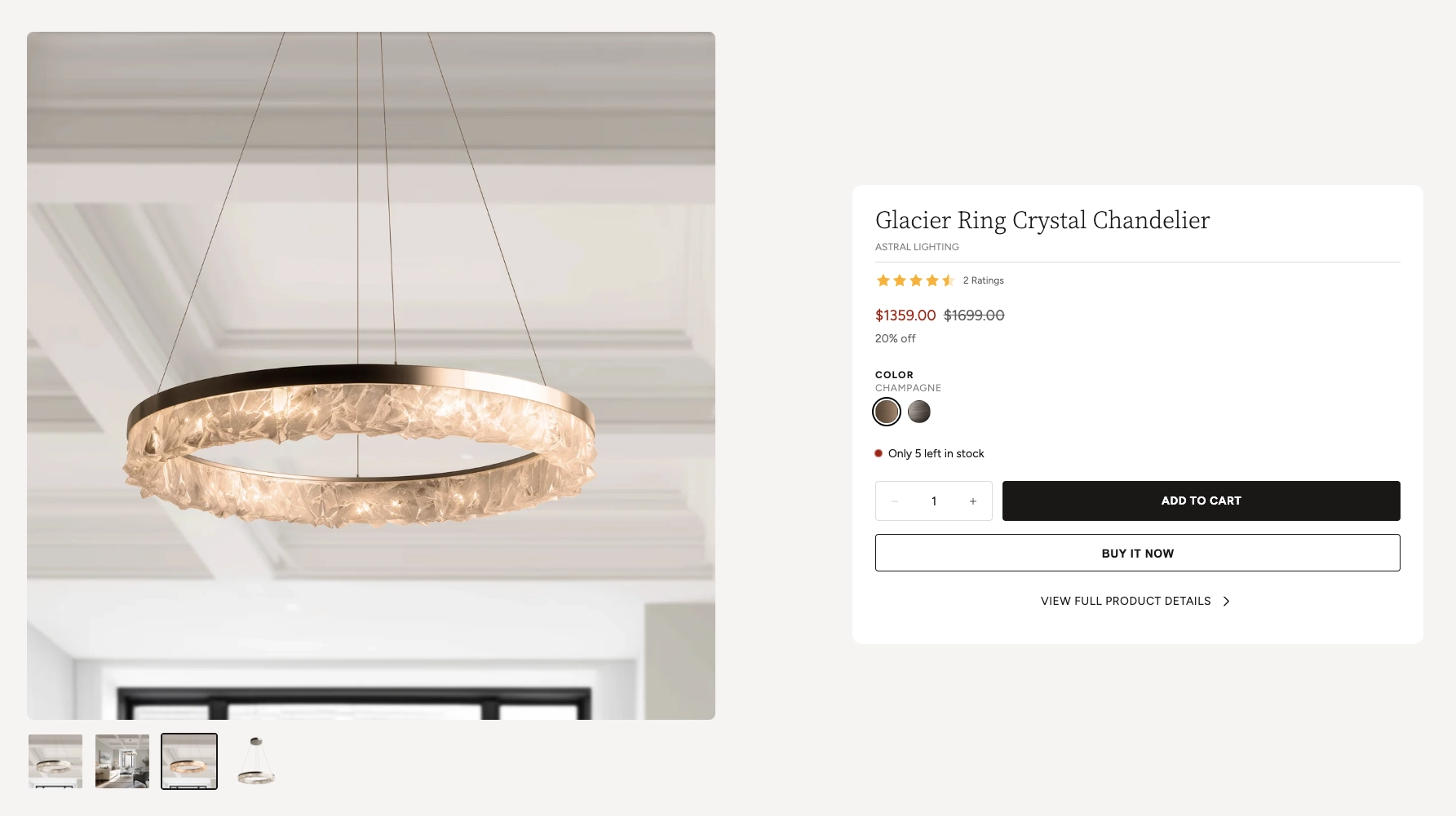 Featured Product section showing a product image gallery alongside product details with title, rating, price, and buy buttons
