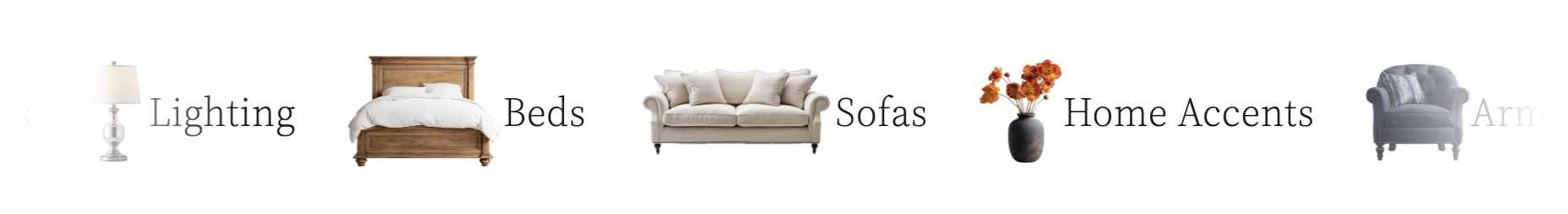 Marquee block scrolling collection images with text labels across the bottom of the Hero section