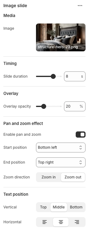 image slide settings