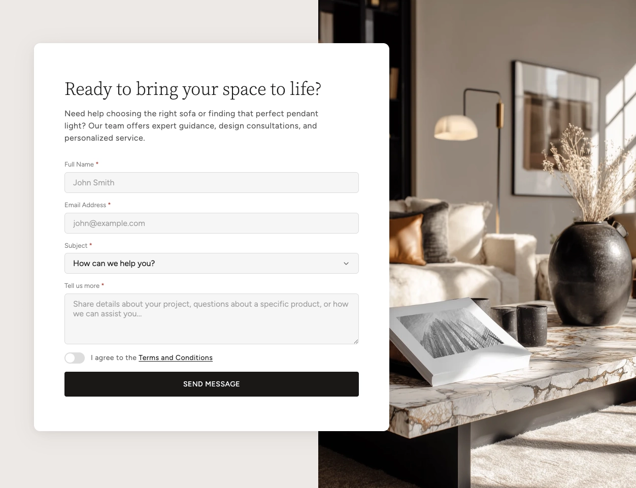 Split Card Overlay section desktop view
