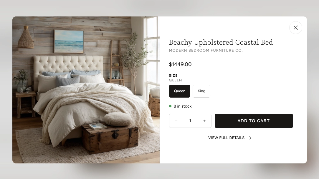 Hovering over a linked product shows a magnifying glass icon