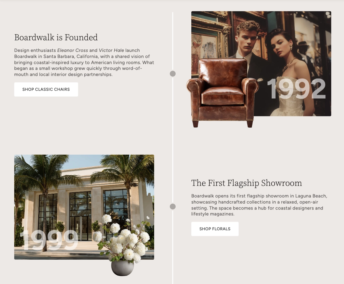 Timeline section full view showing alternating events