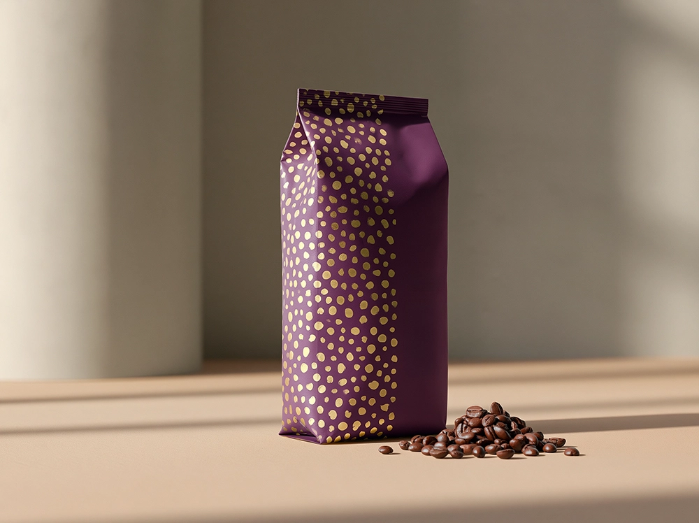 A bag of coffee on a countertop